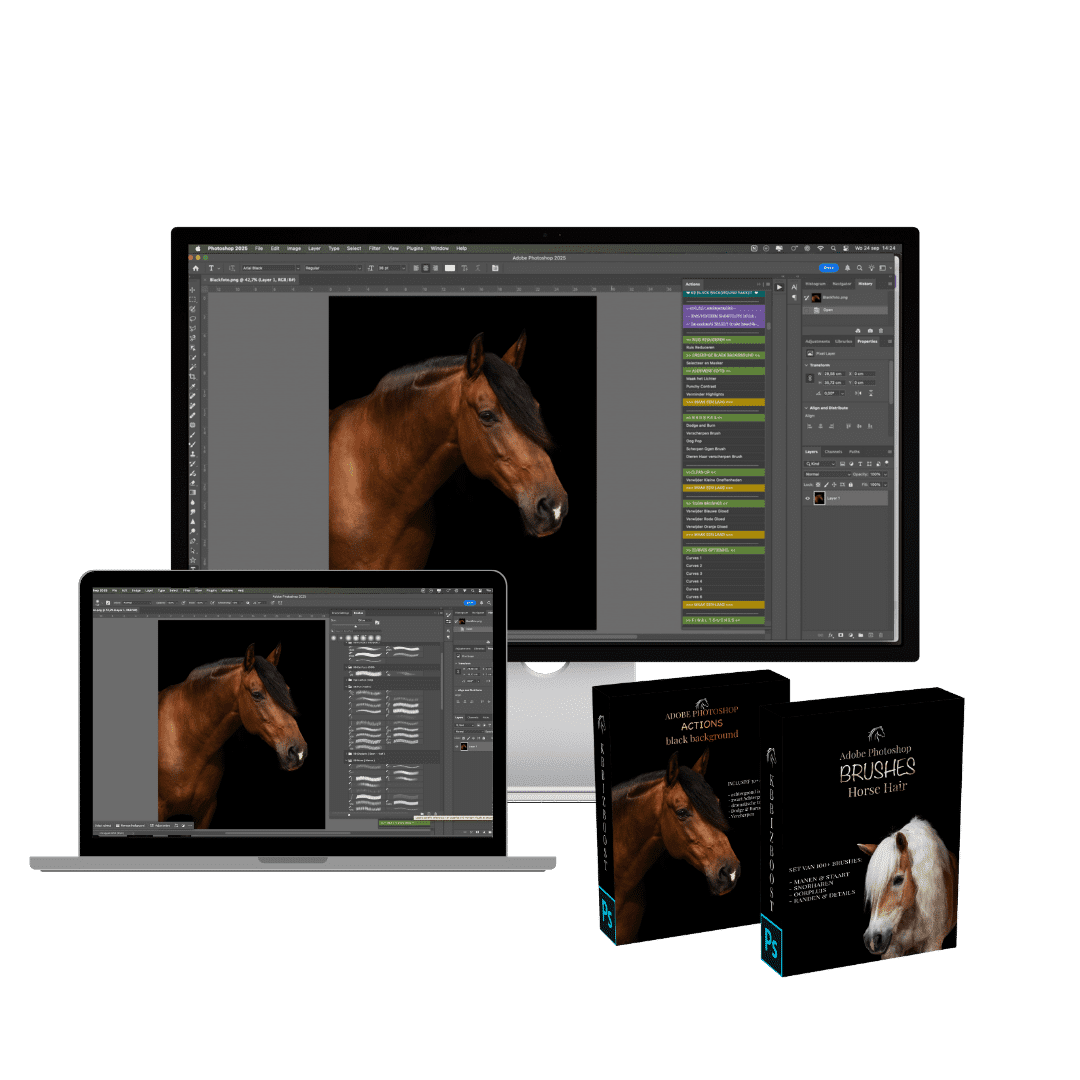 Photoshop black editing voor paardenfotografie