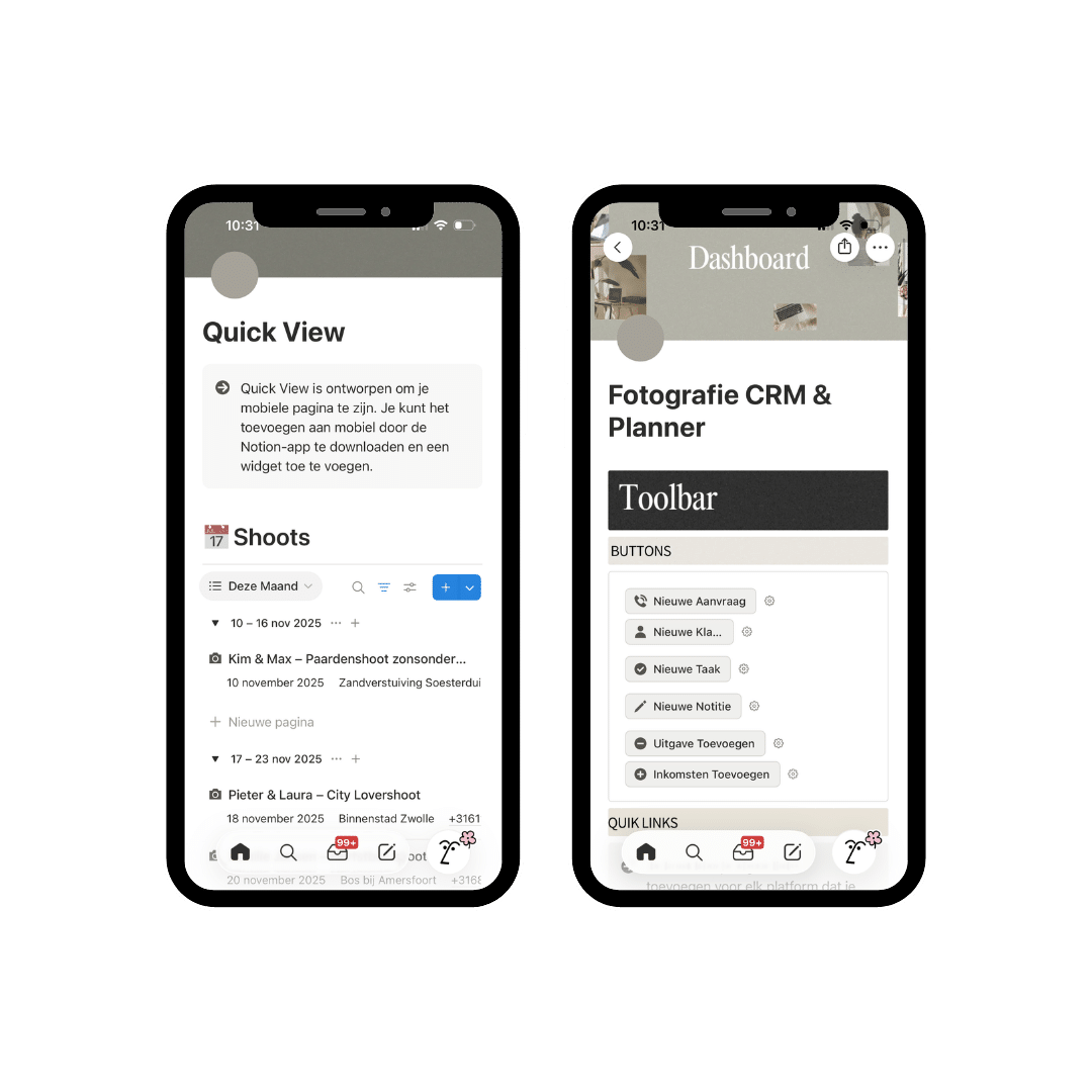 Notion Planner CRM Fotografen