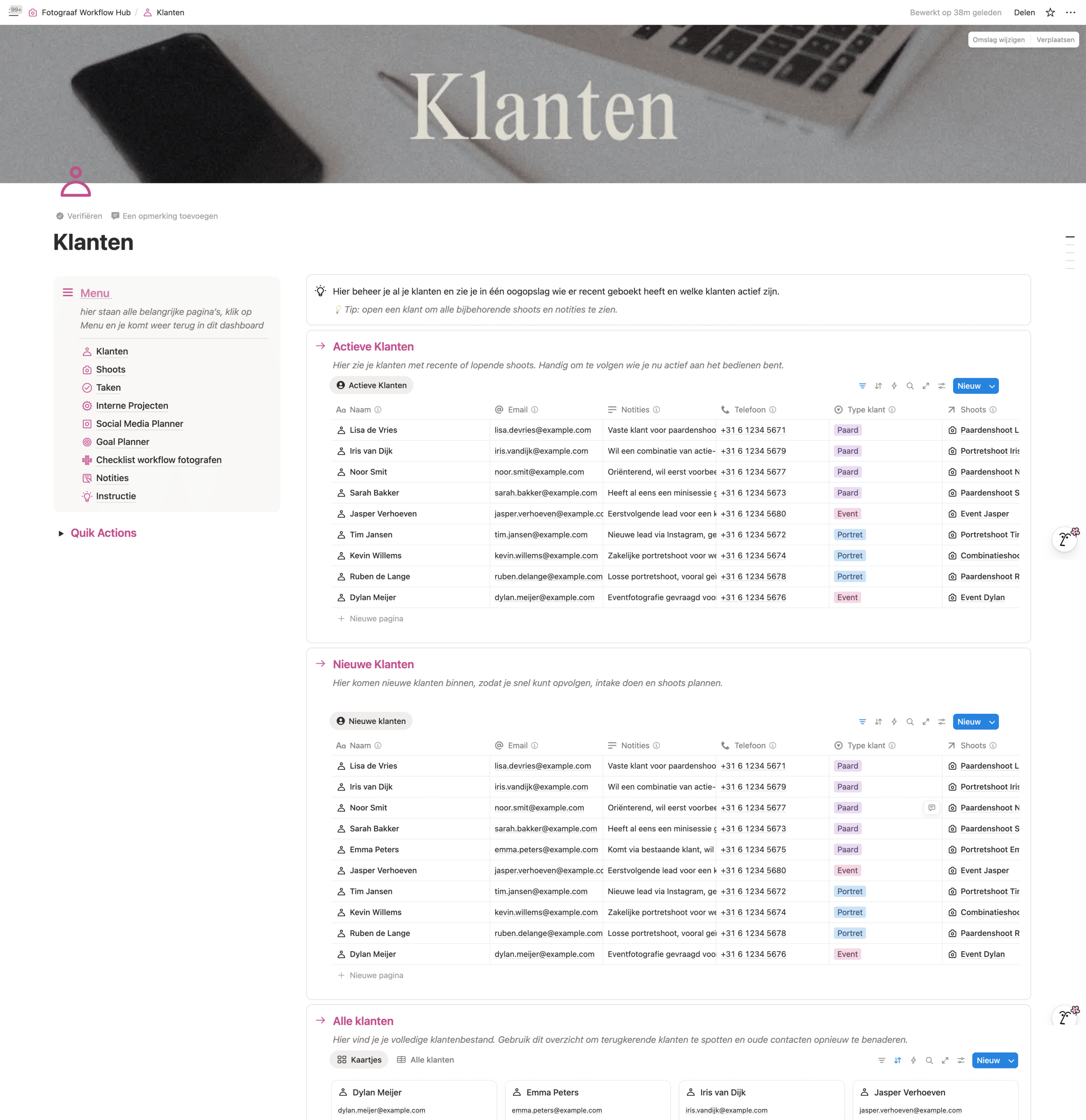 Notion klantendatabase voor fotografen