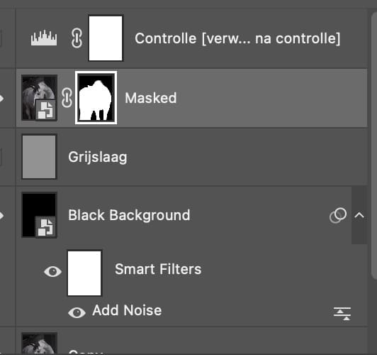 Voorbeeld van een overzichtelijke lagenstructuur in Photoshop voor een vaste workflow met duidelijke namen per laag.